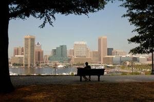 Photo of Baltimore skyline from Federal Hill Park