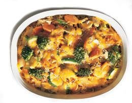 cheddar vegetable surprise in a casserole dish